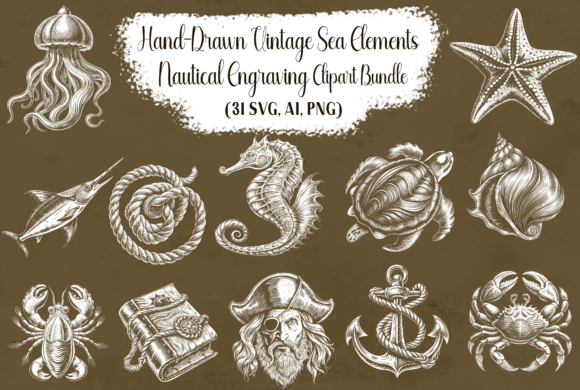 30 Detailed Sea Creatures Marine: Graphics & T-Shirt Designs