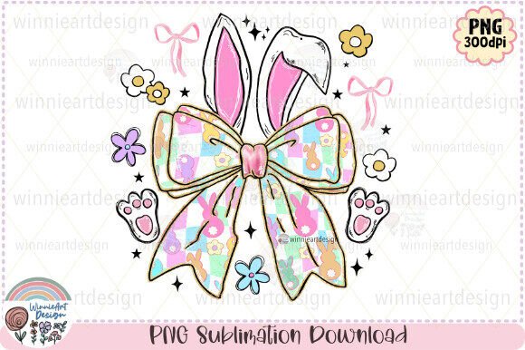 Coquette Bunny Easter Spring Checkered Graphics for T-Shirt Designs