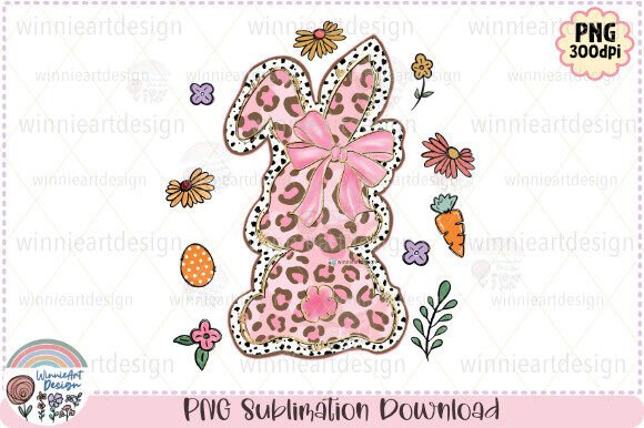 Easter Bunny Pink Bow Leopard PNG for T-Shirt Graphics