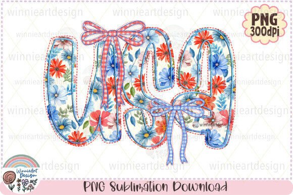 Floral 4th of July Coquette USA Bow PNG: Graphics & T-Shirt Designs
