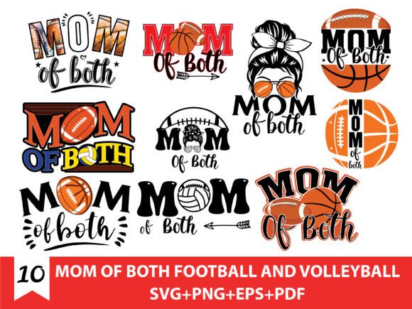 Mom of Both Football and Volleyball Graphics for T-Shirt Designs