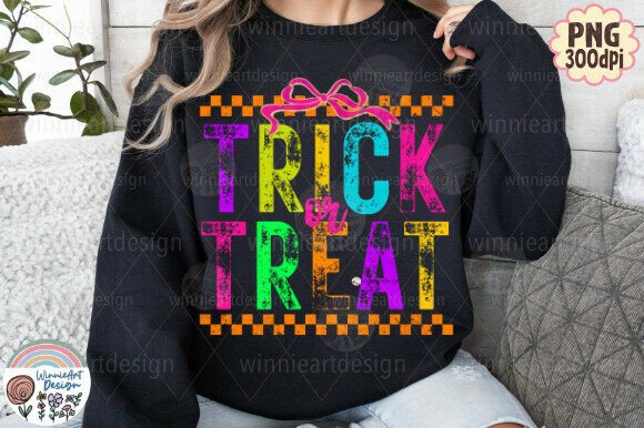 Trick or Treat Halloween Checkered Bow: Graphics & T-Shirt Designs